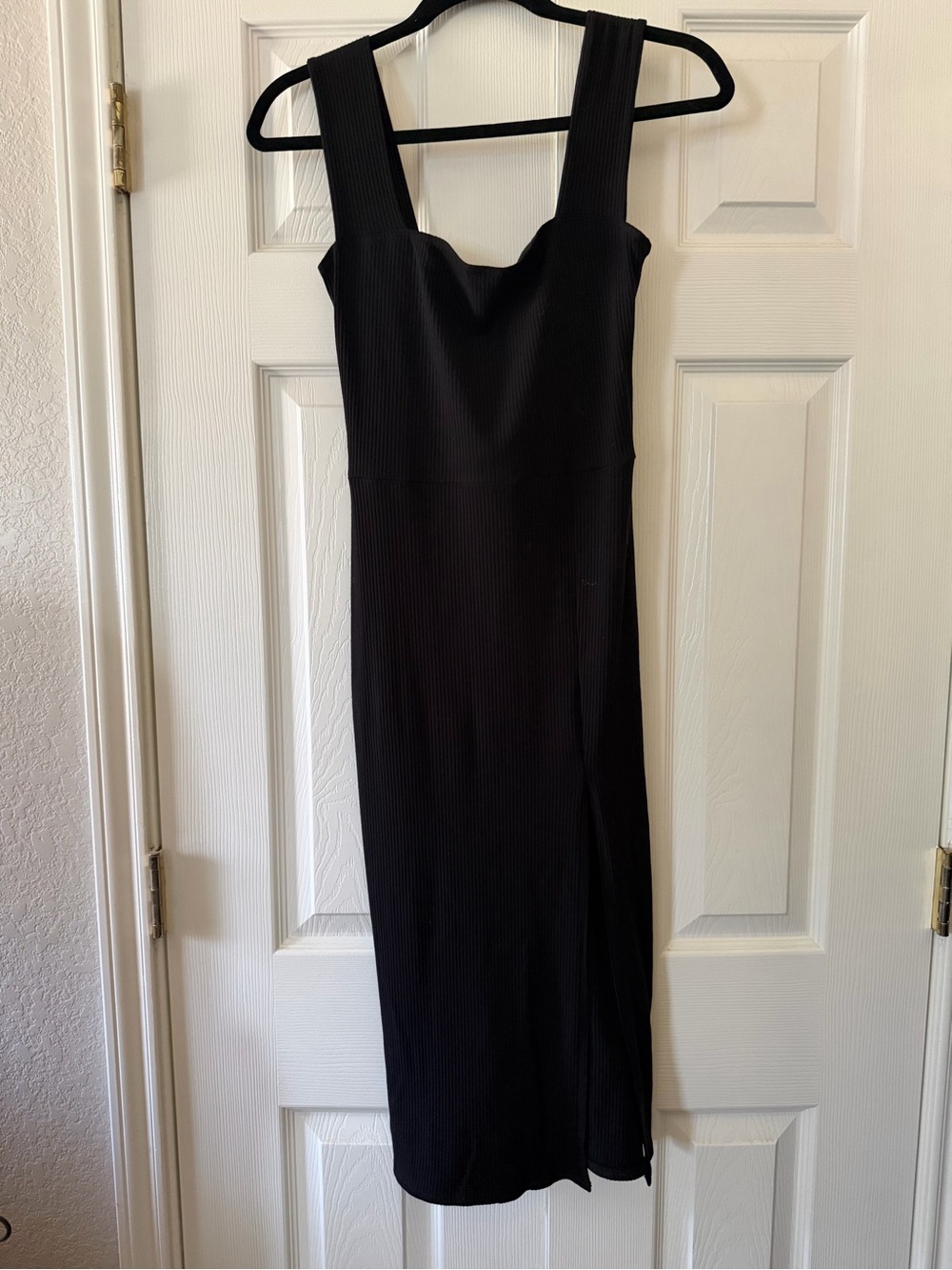 Reformation Black Ribbed Square-Neck Midi Dress